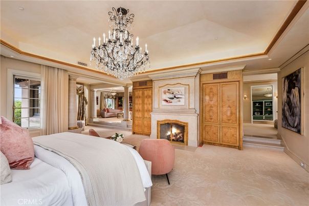 Bedroom, Chandelier, Fireplace, Interior, Recessed Lighting