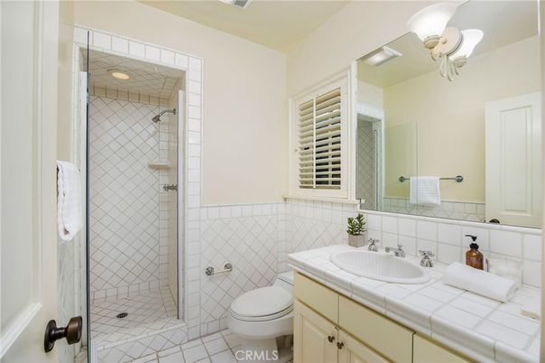 Bathroom, Glass Shower, Interior, Recessed Lighting, Tile Countertops