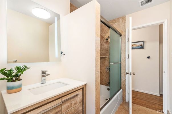 Bathroom, Glass Shower, Interior, Wood Texture Flooring