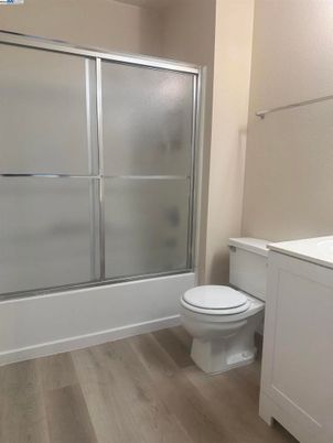 Bathroom, Glass Shower, Interior, Wood Texture Flooring