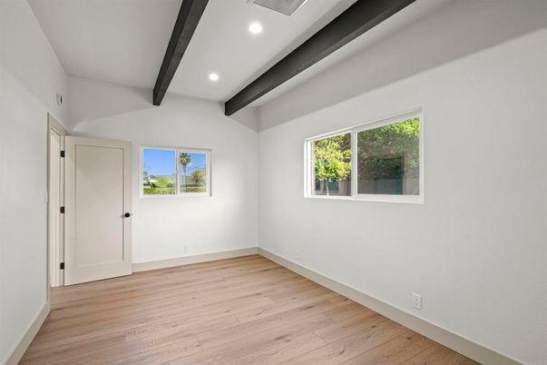 Empty room, Interior, Recessed Lighting, Wooden Beams, Wood Texture Flooring