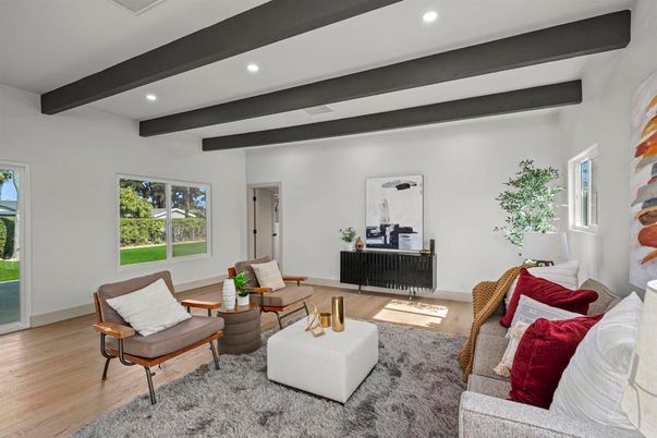 Interior, Living room, Recessed Lighting, Wooden Beams, Wood Texture Flooring