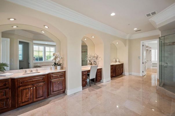 Bathroom, Dual Sink Vanities, Glass Shower, Interior, Recessed Lighting