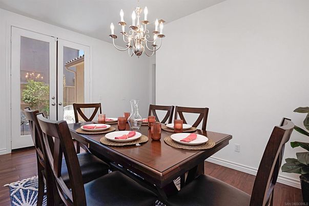 Chandelier, Dining room, Interior, Wood Texture Flooring