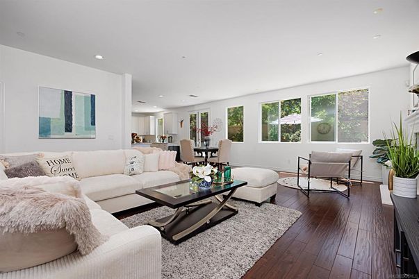 Dining room, Interior, Living room, Recessed Lighting, Wood Texture Flooring