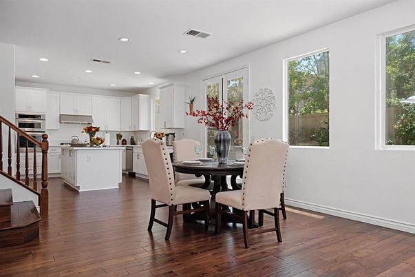 Dining room, Interior, Kitchen, Recessed Lighting, Wood Texture Flooring