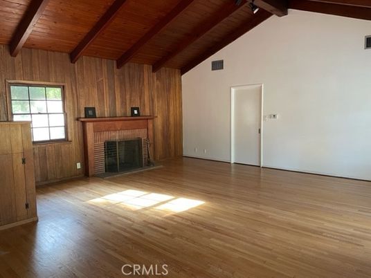 Empty room, Fireplace, Interior, Wooden Beams, Wooden Ceilings, Wood Texture Flooring, Wooden Walls