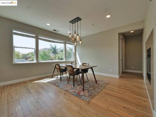 Dining room, Interior, Pendant Lights, Recessed Lighting, Wood Texture Flooring