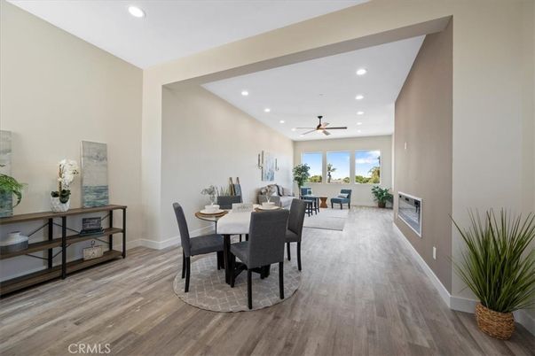 Dining room, Interior, Recessed Lighting, Wood Texture Flooring
