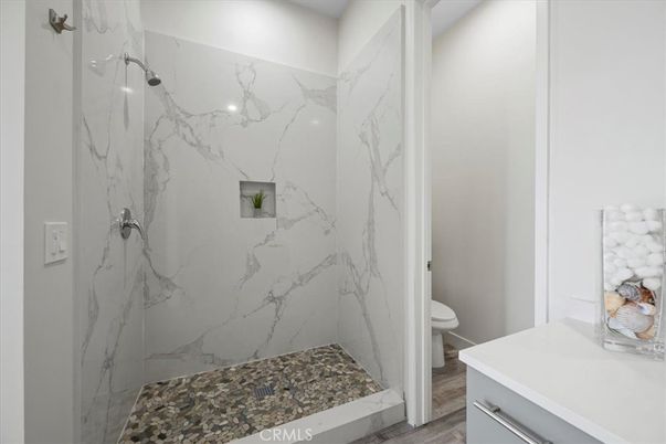 Bathroom, Interior, Marble Walls, Wood Texture Flooring