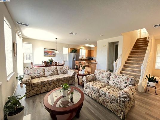 Dining room, Interior, Kitchen, Living room, Pendant Lights, Recessed Lighting, Stainless Steel Appliances, Wood Texture Flooring