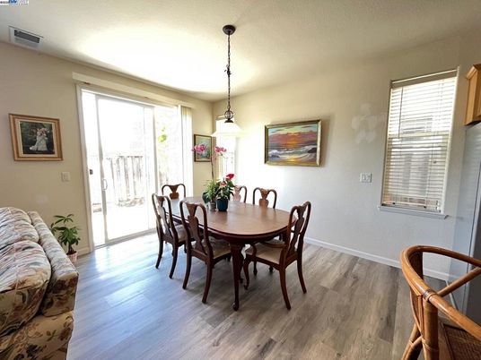 Dining room, Interior, Pendant Lights, Wood Texture Flooring