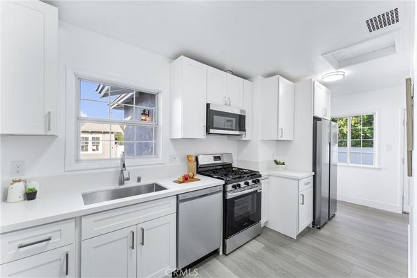 Interior, Kitchen, Stainless Steel Appliances, Wood Texture Flooring