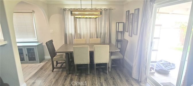 Dining room, Interior, Pendant Lights, Wood Texture Flooring