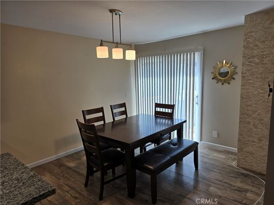 Dining room, Interior, Pendant Lights, Wood Texture Flooring