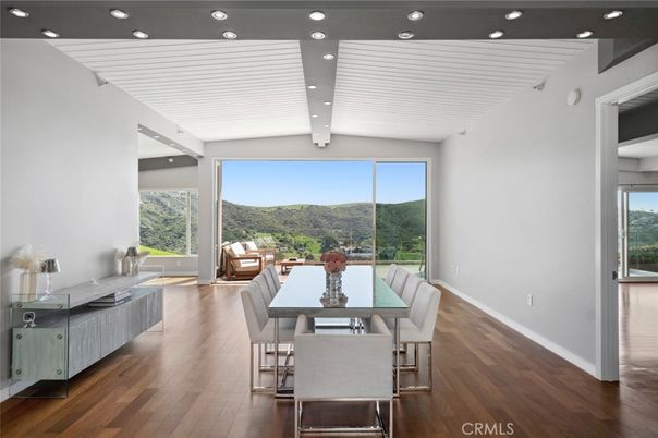 Dining room, Interior, Recessed Lighting, Wood Texture Flooring