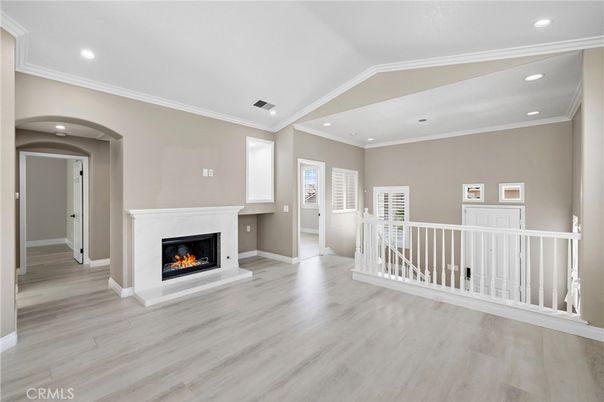 Fireplace, Interior, Recessed Lighting, Wood Texture Flooring
