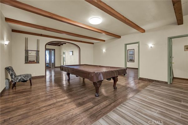 Billiard Table, Game Room, Interior, Wooden Beams, Wood Texture Flooring