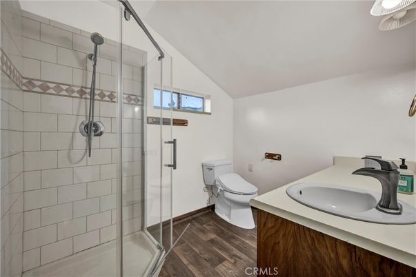 Bathroom, Glass Shower, Interior, Wood Texture Flooring