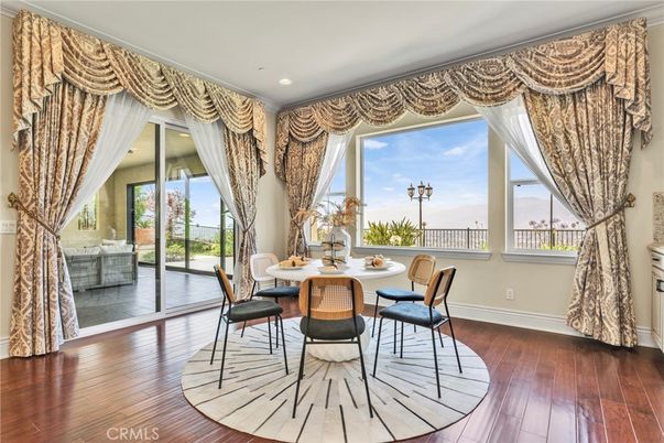 Dining room, Interior, Recessed Lighting, Wood Texture Flooring