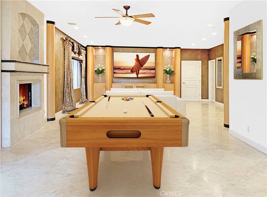 Billiard Table, Fireplace, Game Room, Interior, Recessed Lighting