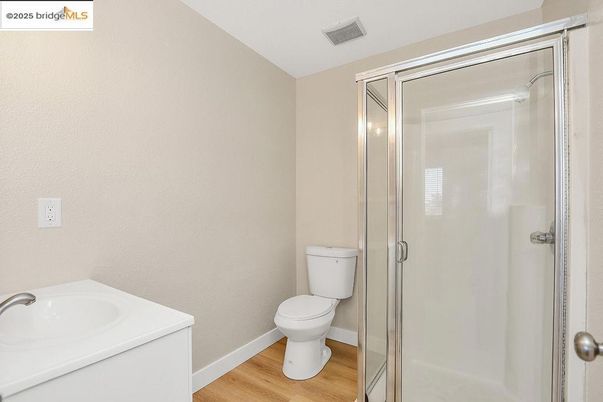 Bathroom, Glass Shower, Interior, Wood Texture Flooring