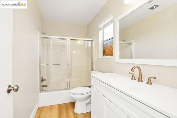 Bathroom, Glass Shower, Interior, Wood Texture Flooring