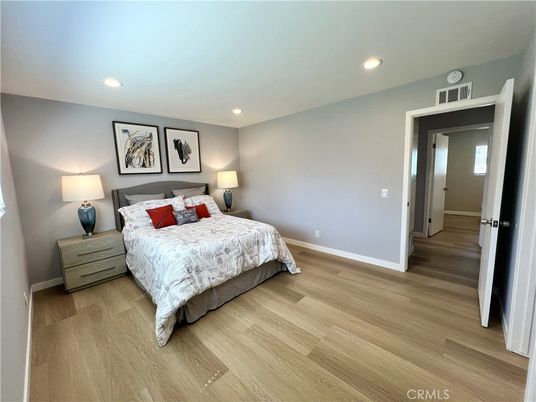 Bedroom, Interior, Recessed Lighting, Wood Texture Flooring