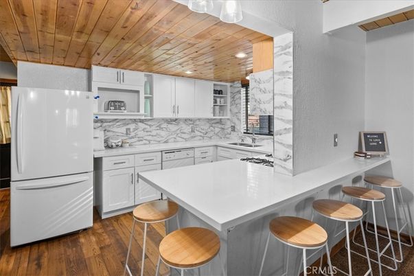 Interior, Kitchen, Marble Walls, Recessed Lighting, Wooden Ceilings, Wood Texture Flooring