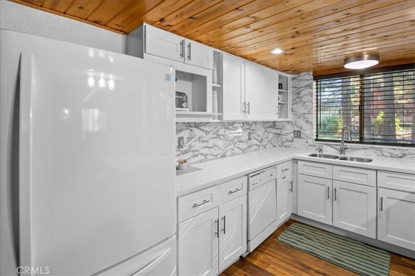 Interior, Kitchen, Marble Walls, Recessed Lighting, Wooden Ceilings, Wood Texture Flooring