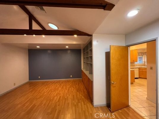 Empty room, Interior, Kitchen, Recessed Lighting, Wood Texture Flooring