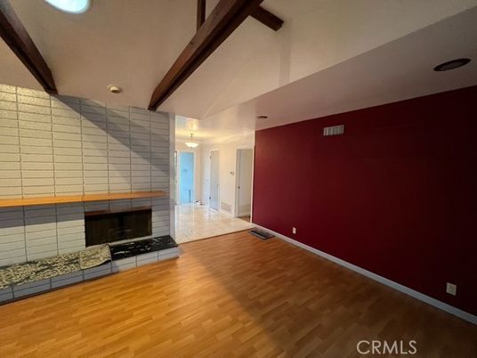 Empty room, Fireplace, Interior, Recessed Lighting, Wood Texture Flooring