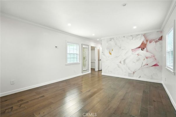 Empty room, Interior, Marble Walls, Recessed Lighting, Wood Texture Flooring