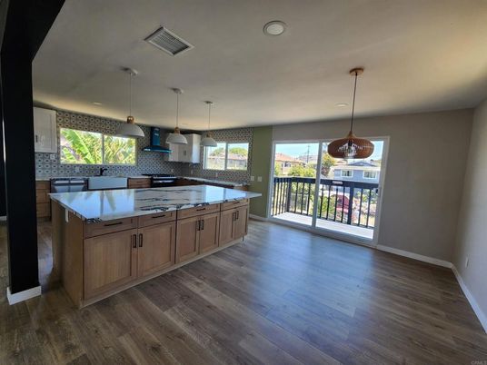 Interior, Kitchen, Pendant Lights, Recessed Lighting, Wood Texture Flooring