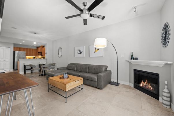 Dining room, Fireplace, Interior, Kitchen, Living room, Pendant Lights, Recessed Lighting, Stainless Steel Appliances