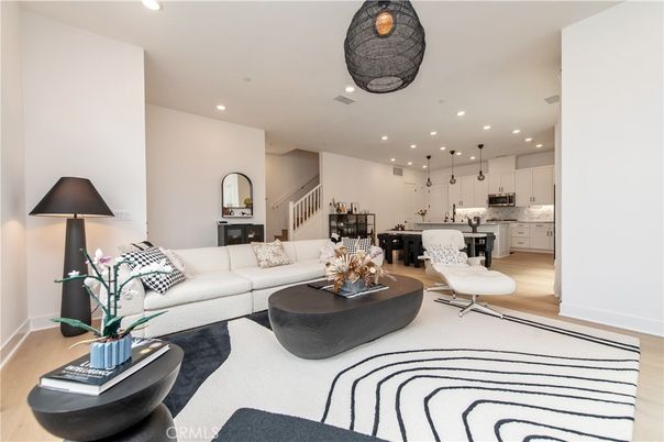 Interior, Kitchen, Living room, Pendant Lights, Recessed Lighting, Wood Texture Flooring