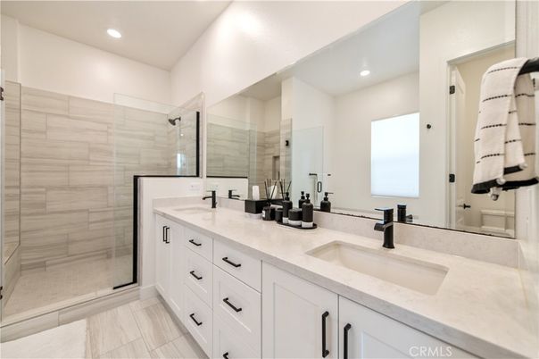 Bathroom, Dual Sink Vanities, Glass Shower, Interior, Recessed Lighting