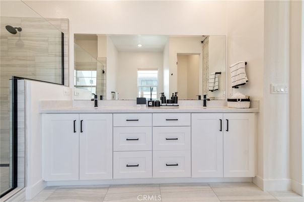 Bathroom, Dual Sink Vanities, Glass Shower, Interior, Recessed Lighting