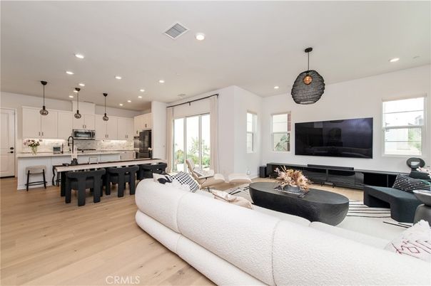 Interior, Kitchen, Living room, Pendant Lights, Recessed Lighting, Wood Texture Flooring