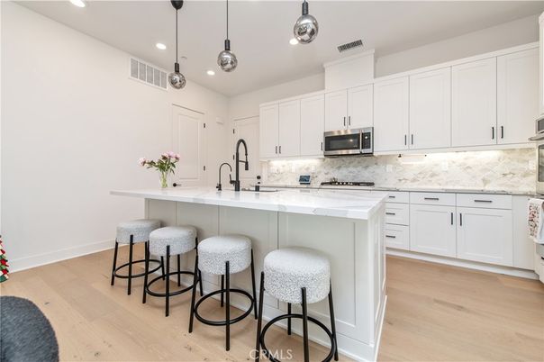 Interior, Kitchen, Pendant Lights, Recessed Lighting, Wood Texture Flooring