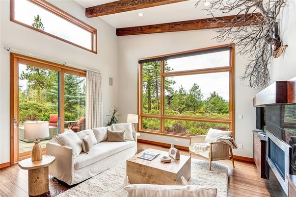 Fireplace, Interior, Living room, Recessed Lighting, Wooden Beams, Wood Texture Flooring