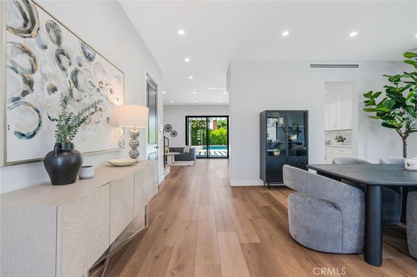 Dining room, Interior, Recessed Lighting, Wood Texture Flooring