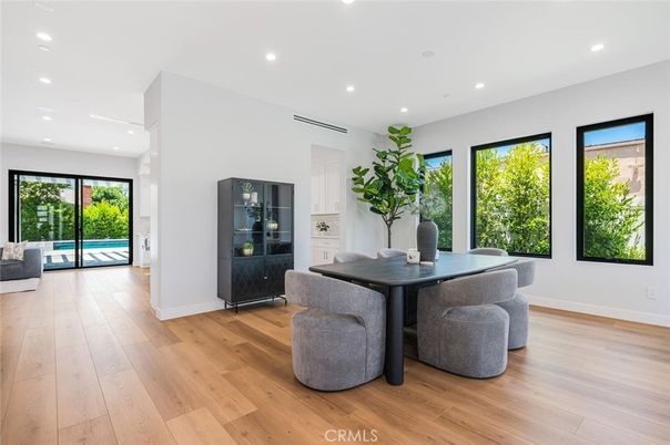 Dining room, Interior, Recessed Lighting, Wood Texture Flooring