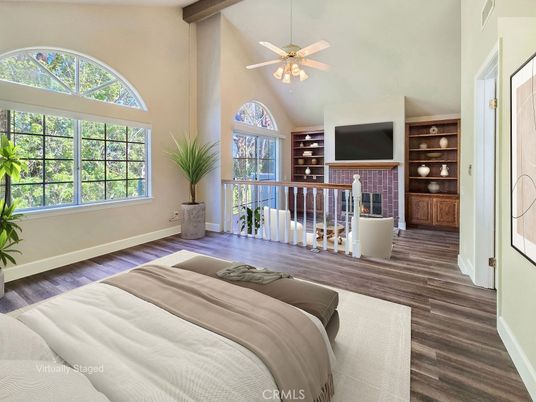 Bedroom, Fireplace, Interior, Wooden Beams, Wood Texture Flooring