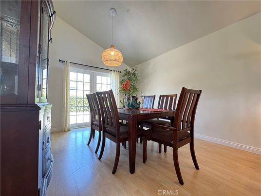 Dining room, Interior, Pendant Lights, Wood Texture Flooring