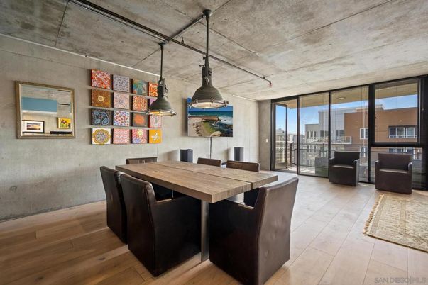 Dining room, Interior, Pendant Lights, Wood Texture Flooring