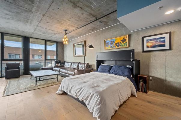 Bedroom, Interior, Pendant Lights, Wood Texture Flooring