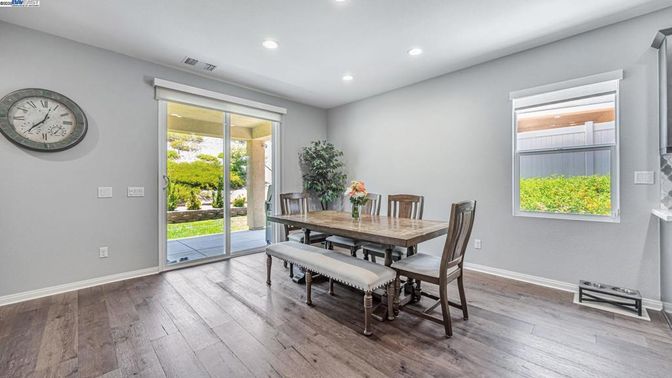 Dining room, Interior, Recessed Lighting, Wood Texture Flooring