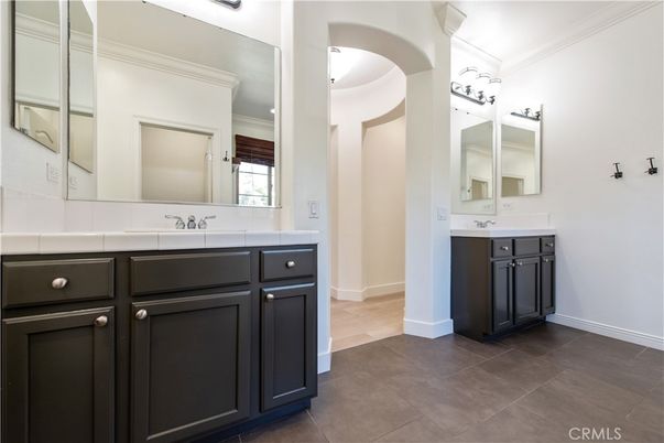 Bathroom, Dual Sink Vanities, Interior, Recessed Lighting, Tile Countertops