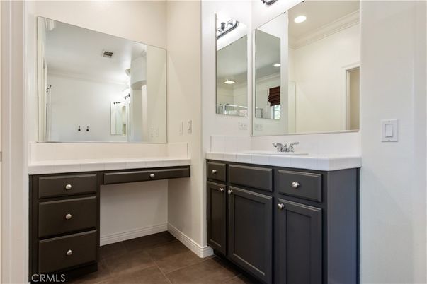 Bathroom, Dual Sink Vanities, Interior, Recessed Lighting, Tile Countertops